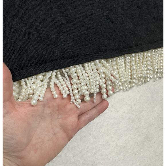 Fate Womens S Sweater Black Faux Pearl Fringe Crop Long Sleeve Pullover Holiday - Picture 2 of 8